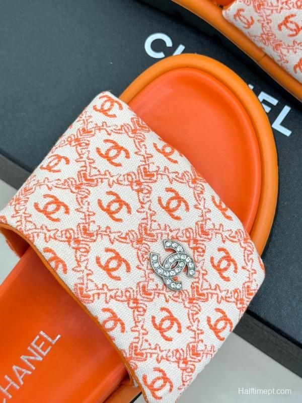2025 Slippers Chanel Orange Nylon Slippers