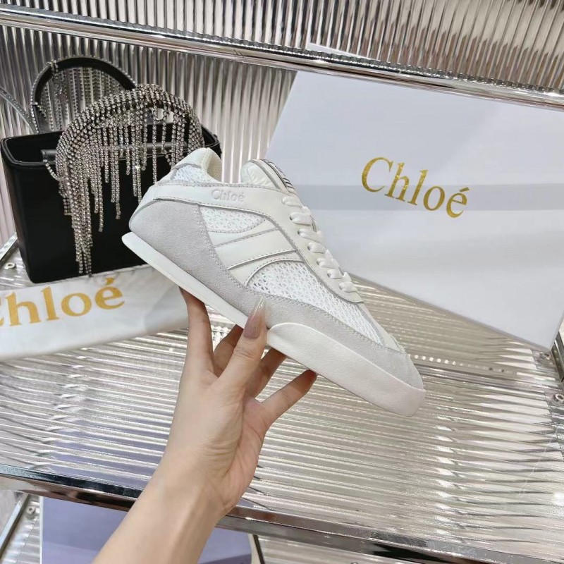 2025 Women Chloé White Suede Mesh Casual Sneakers LY00280 LY00300