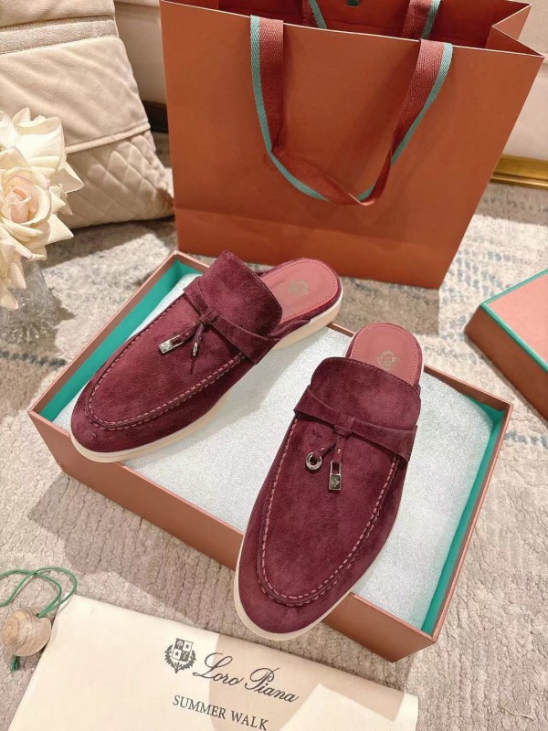 2025 Women LP Burgundy Suede Slippers