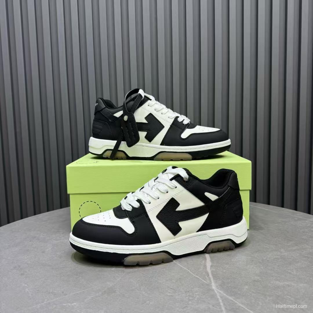 2025 Unisex Off-White Black White Leather Sneakers KFY00310(F/W)
