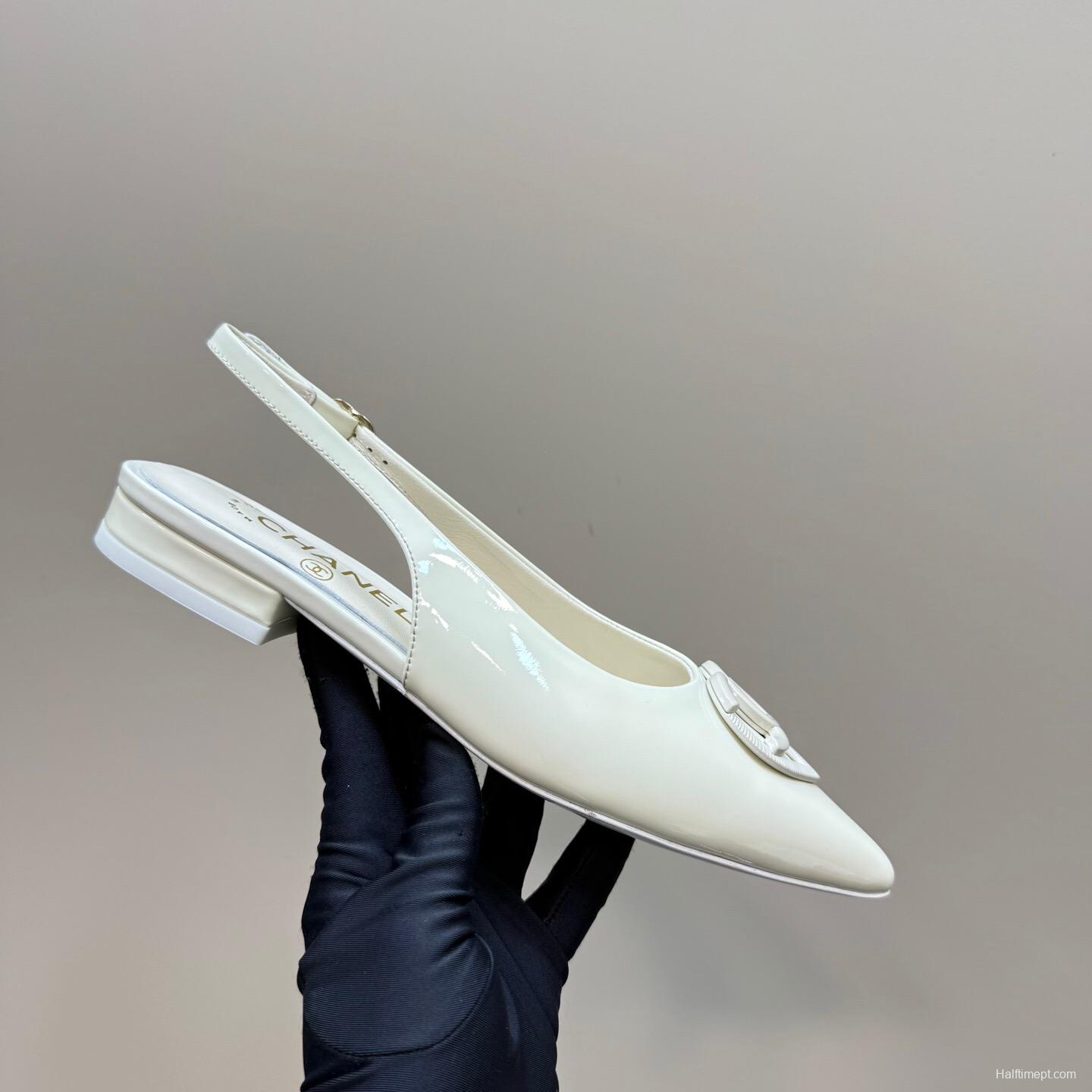 2025 Women Chanel White Leather Slingback Pumps