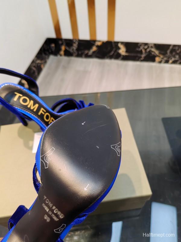 2025 Women TOM FORD Blue Velvet Satin High Heel Slingback KFY00300