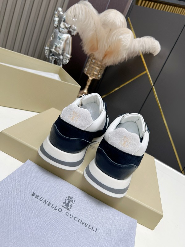 2024 Unisex Brunello Cucinelli White Navy Suede Leather Sneakers