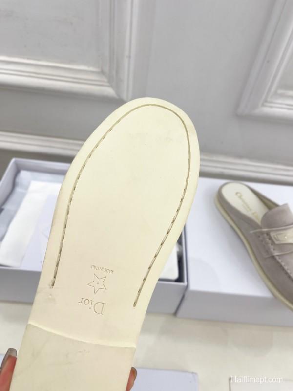 2025 Women Dior Beige Suede Mule Loafers Vintage Style Handmade LY00360(F)