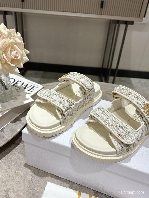 2025 Women Dior White Canvas Leather Sandals