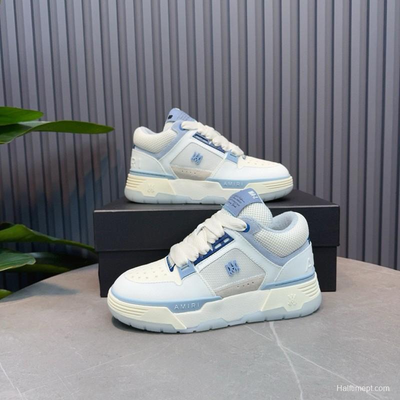 2024 Unisex Amiri White Blue Leather Mesh Sneakers MJ00360