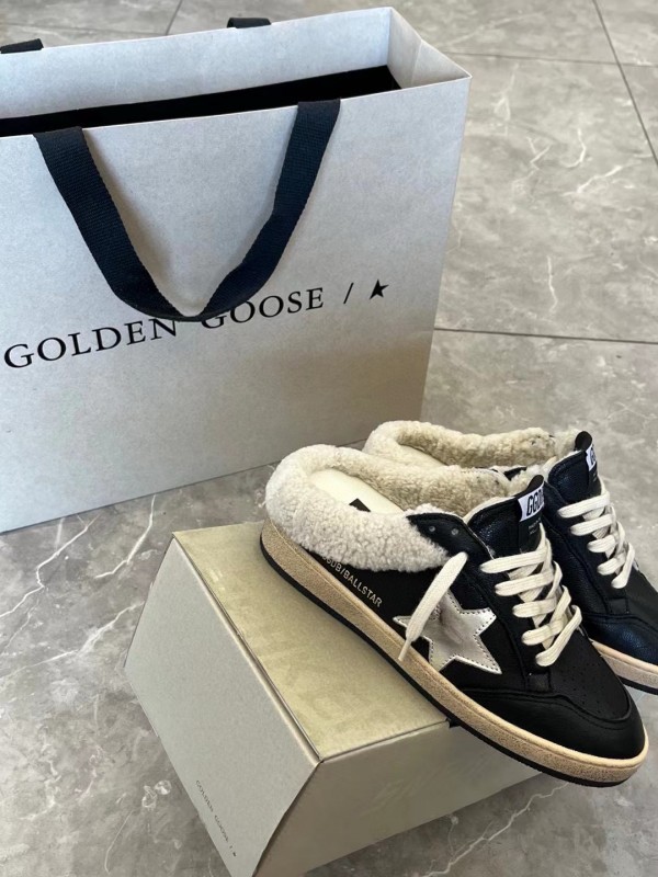 2024 GGDB Black White Leather Shearling Slippers MJ00280