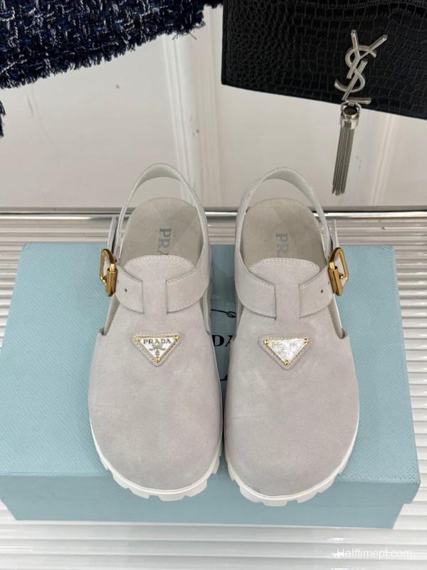 2025 Women Prada Grey Suede Casual Shoes