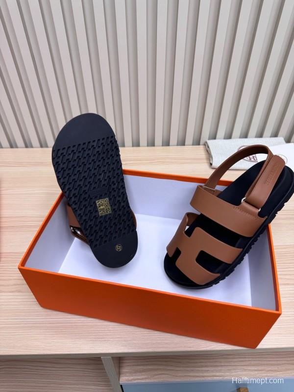 2025 Women Hermès Brown Leather Sandals