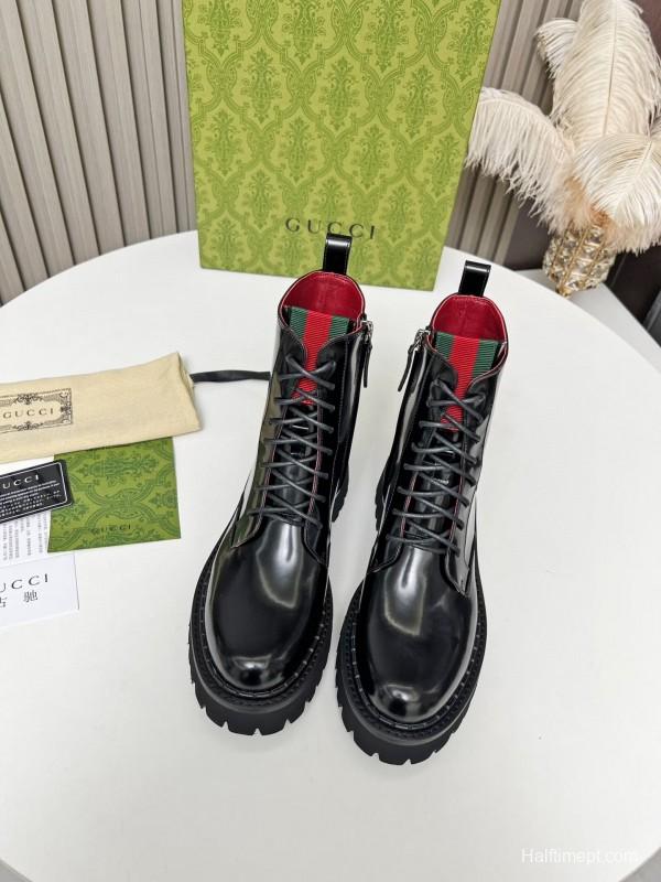 2024 Women Gucci Black Red Leather Ankle Boots MJ00340