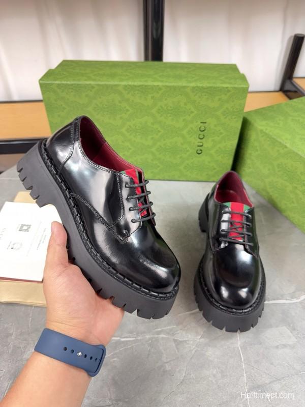 2024 Women Gucci Black Leather Oxford Shoes MJ00320