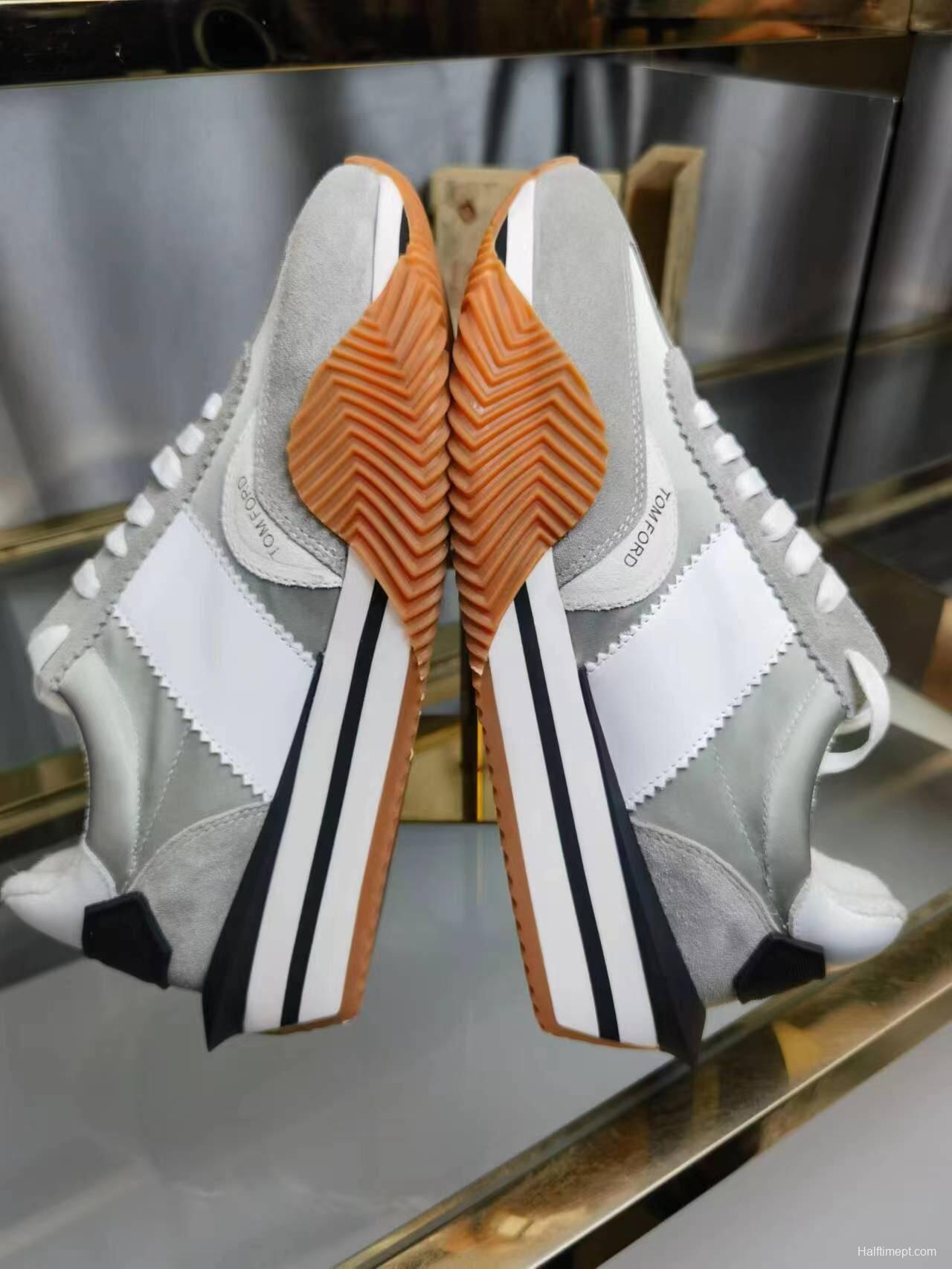 2025 Unisex TOM FORD White Grey Suede Leather Sneakers LY00360(F)/LY00370(M)