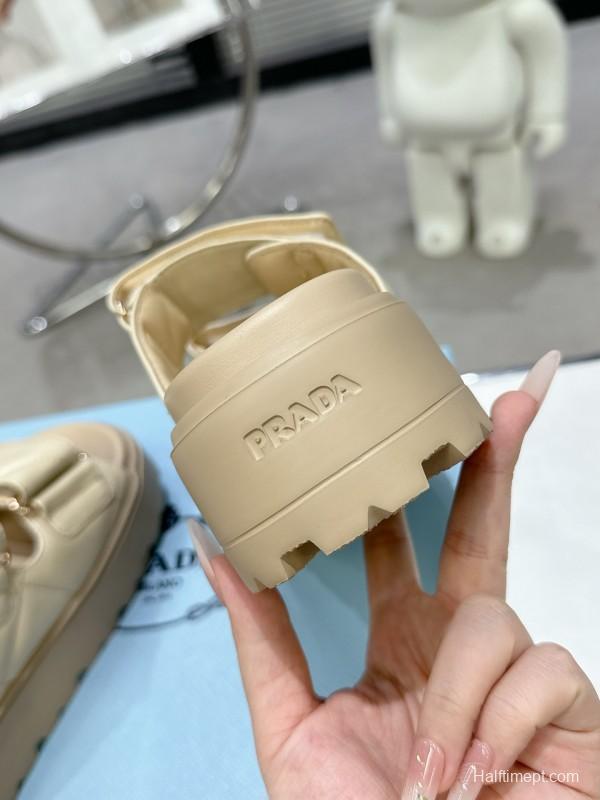 2025 Women Prada Beige Leather Slippers KFY00290