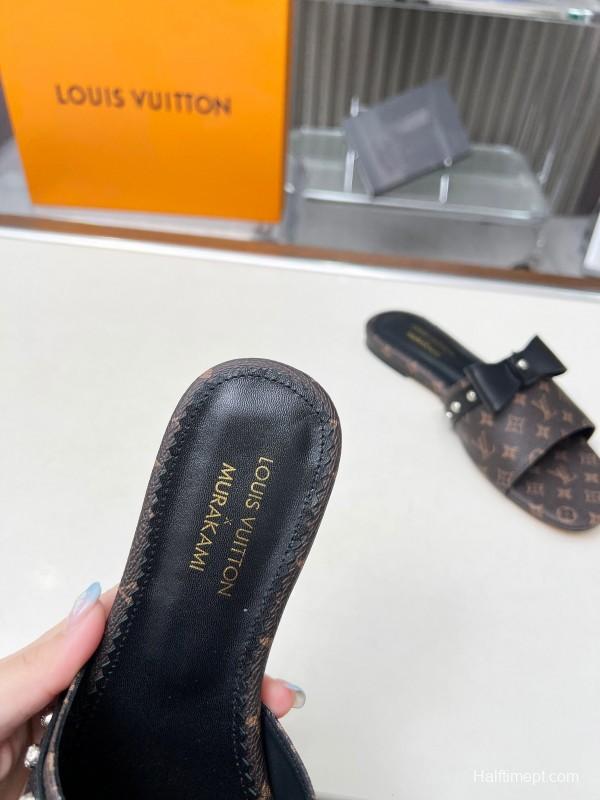 2025 Women Louis Vuitton Brown Leather Slippers LY00200