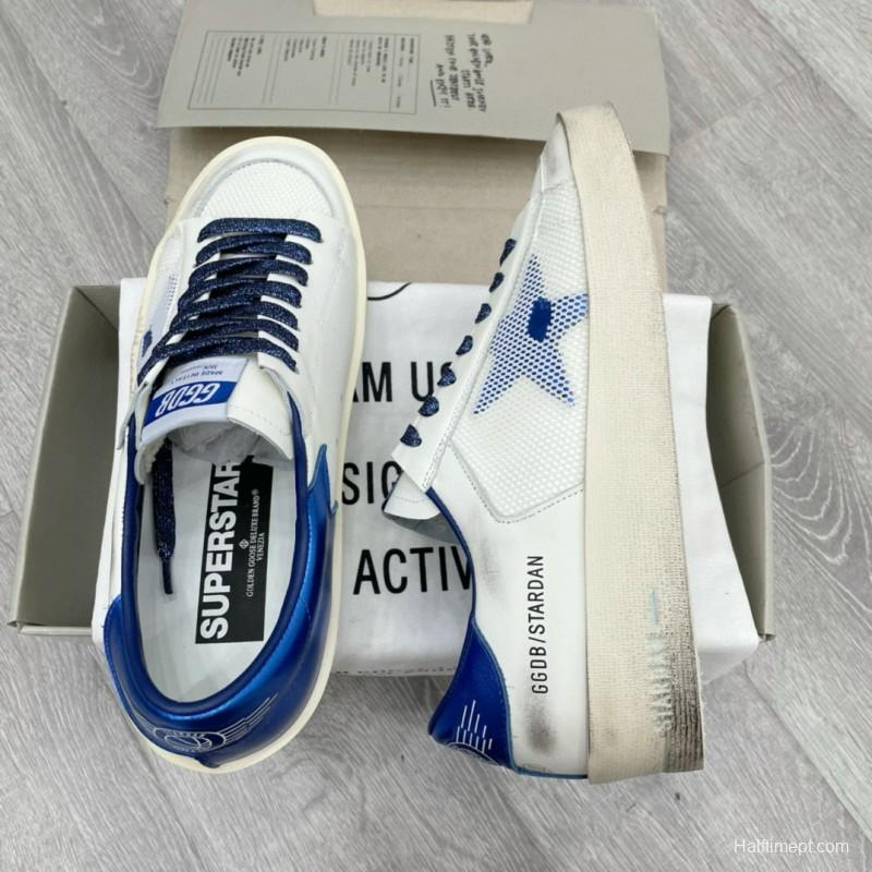 2024 Unisex GGDB White Blue Leather Sneakers STARDAN