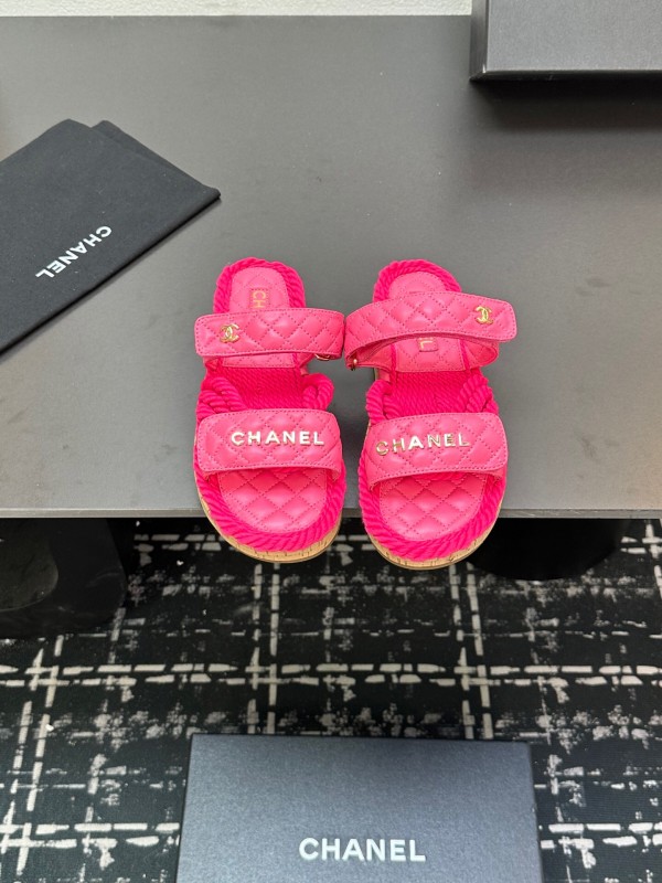 2025 Slippers Chanel Pink Quilted Fabric Espadrille LY00250