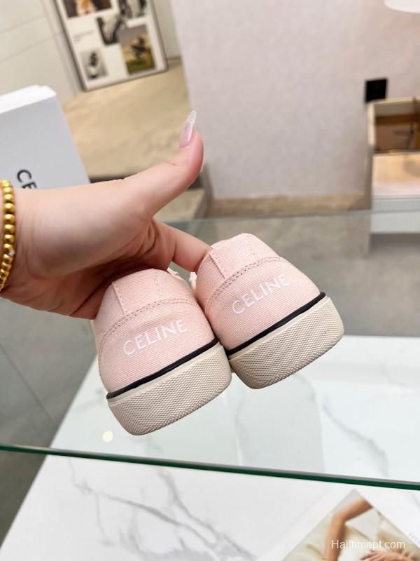 2025 Women Celine Pink Canvas Sneakers LY00210