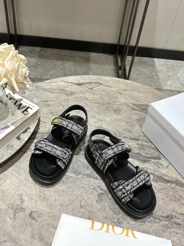 2025 Women Dior Black White Fabric Sandals KFY00300