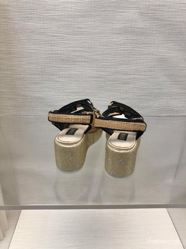 2025 Women Chanel Beige Black Leather Sandals Platform Thick Sole LY00330