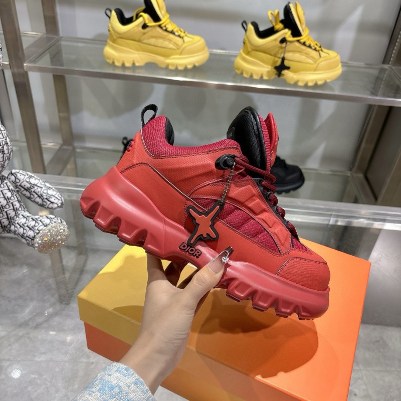 2024 Unisex Dior Red Fabric Leather Sneakers MJ00380
