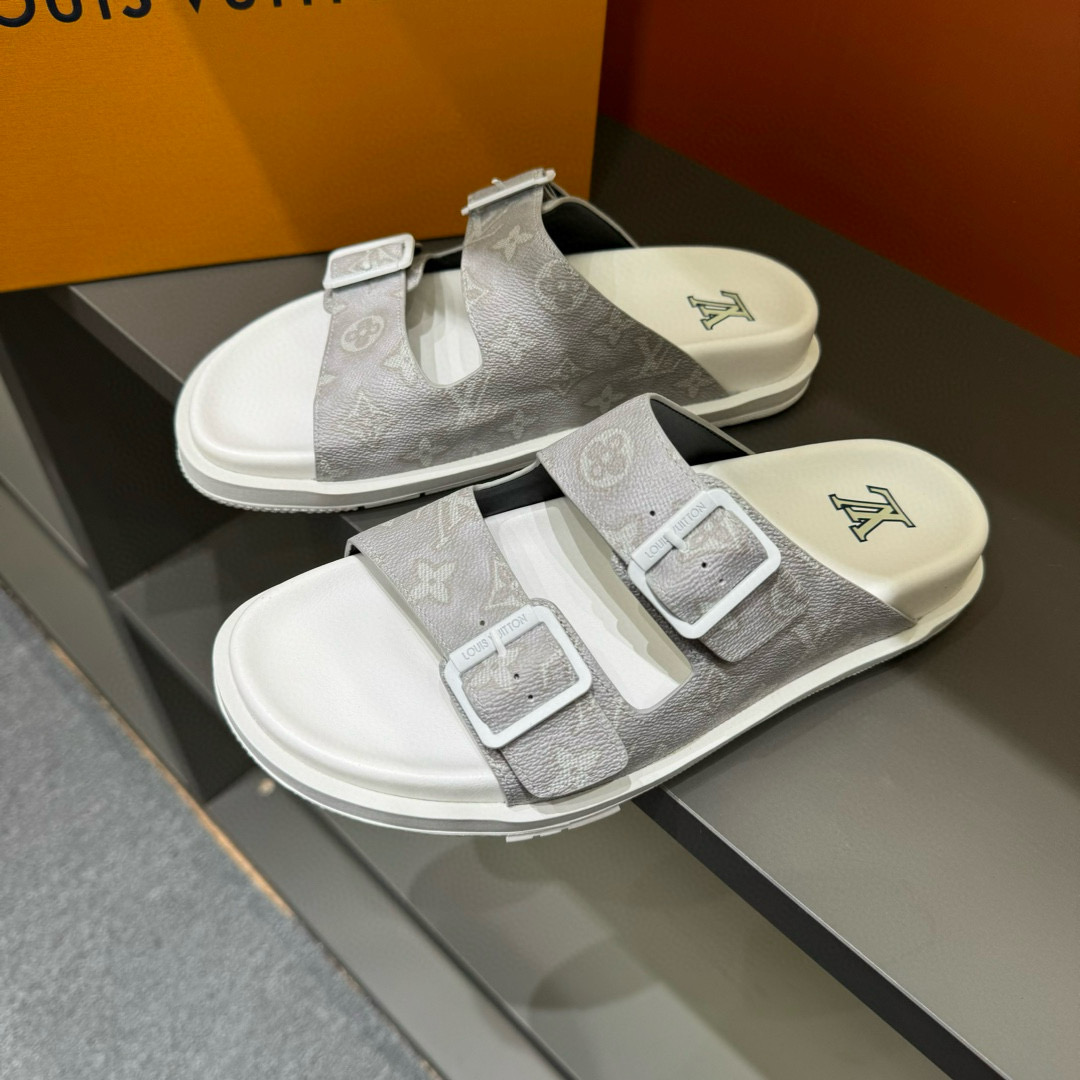 2024 Slippers Louis Vuitton White Canvas Slippers