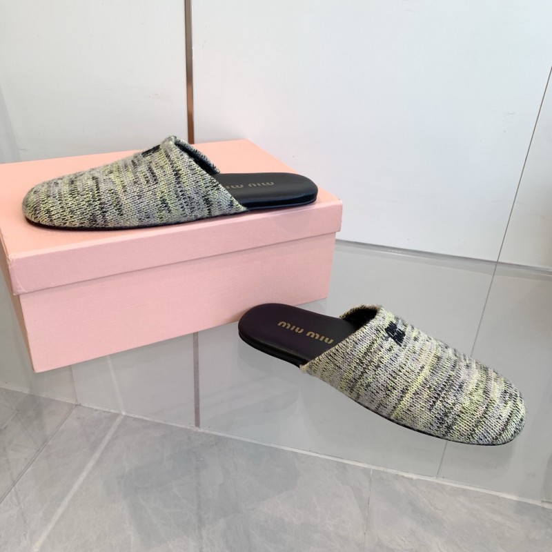 2025 Miu Miu Grey Black Fabric Slippers
