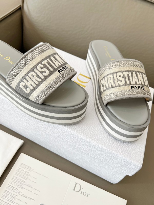 2025 Women Dior Grey Canvas Slippers CH