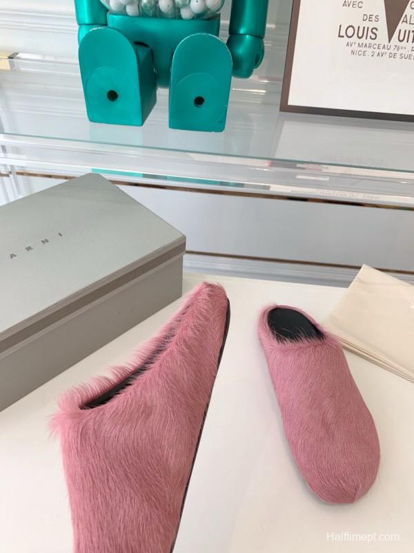 2024 Women Marni Pink Horsehair Slippers MJ00320