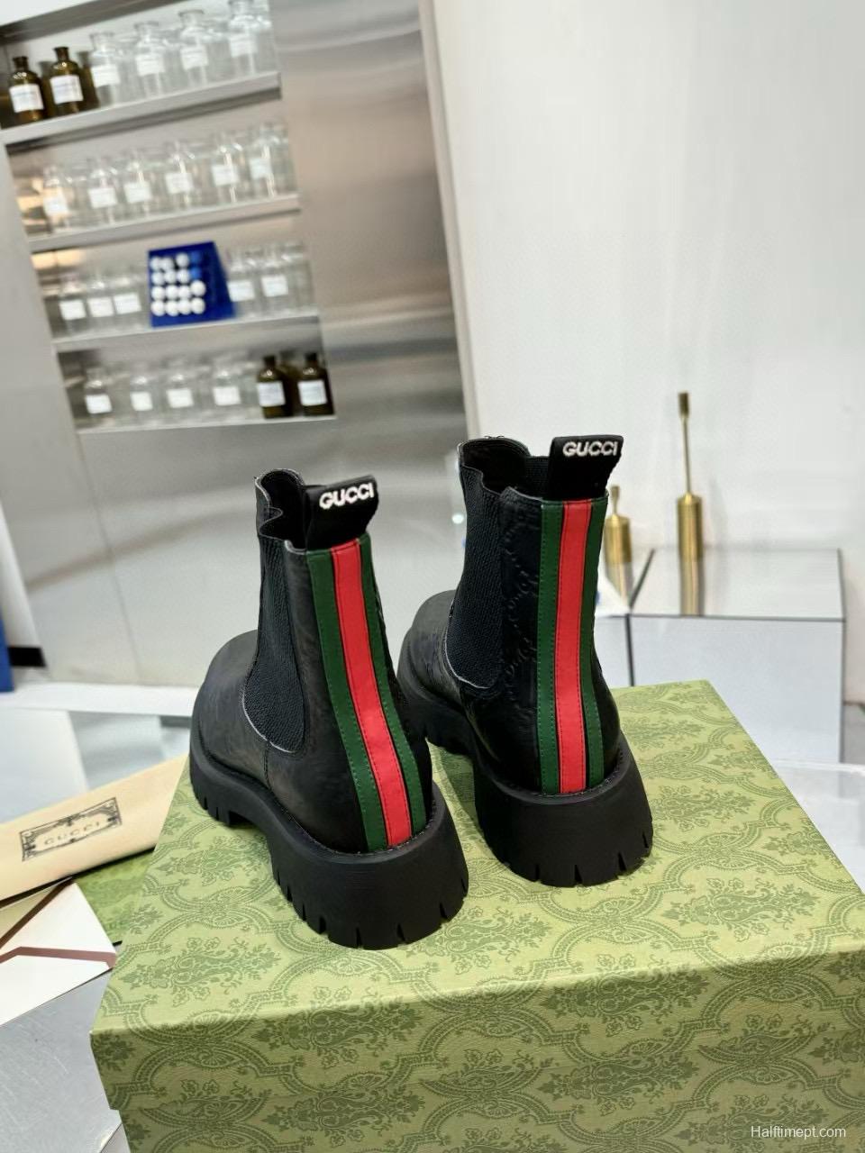 2024 Unisex Gucci Black Leather Martin Boots MJ00340