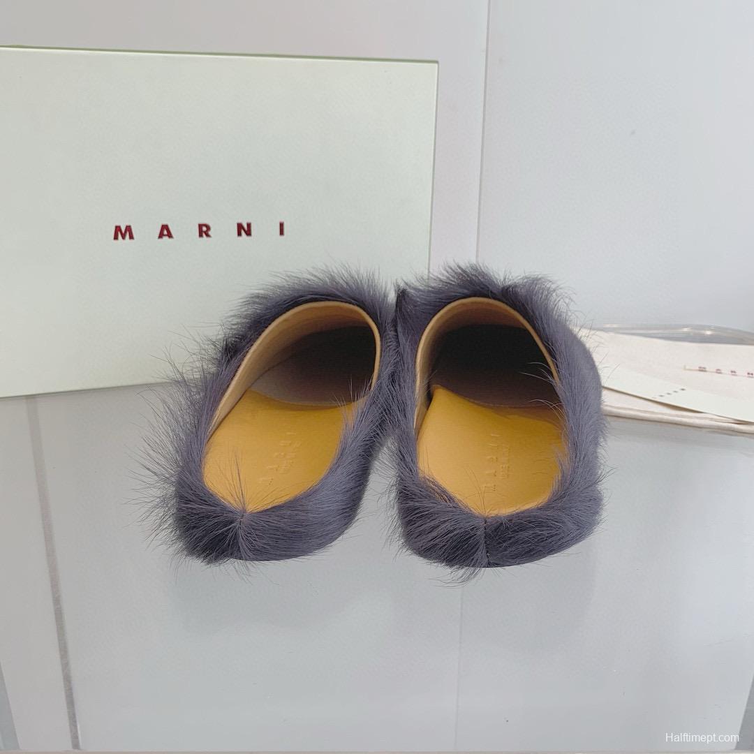 2024 Women Marni Gray Pony Hair Mules MJ00320