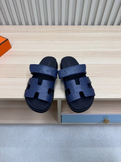 2025 Slippers Hermès Dark Blue Leather Slippers