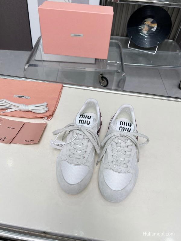 2025 Women Miu Miu White Burgundy Grey Suede Leather Sneakers LY00