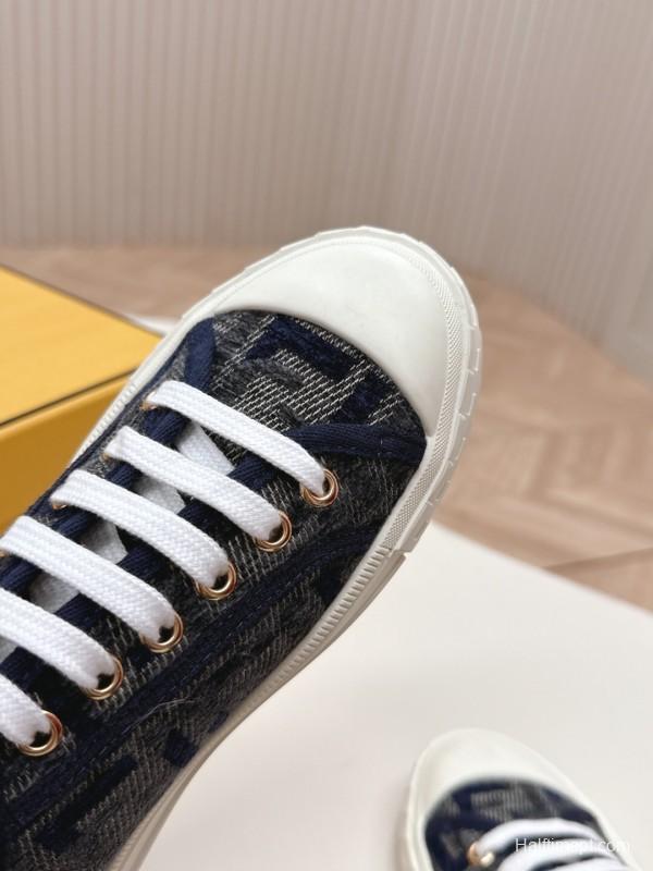 2025 Women Fendi Navy Blue Black Canvas Sneakers LY00280