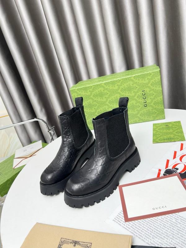 2024 Women Gucci Black Leather Ankle Boots MJ00340