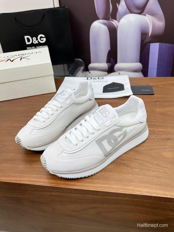 2025 Unisex Dolce & Gabbana White Mesh PU Sneakers LY00300