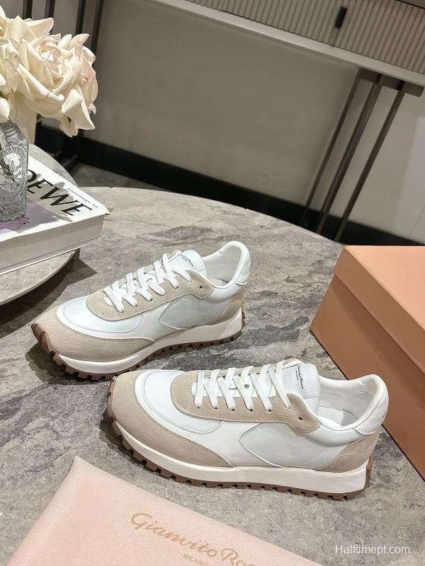 2025 Women Hermès White Beige Leather Mesh Sneakers