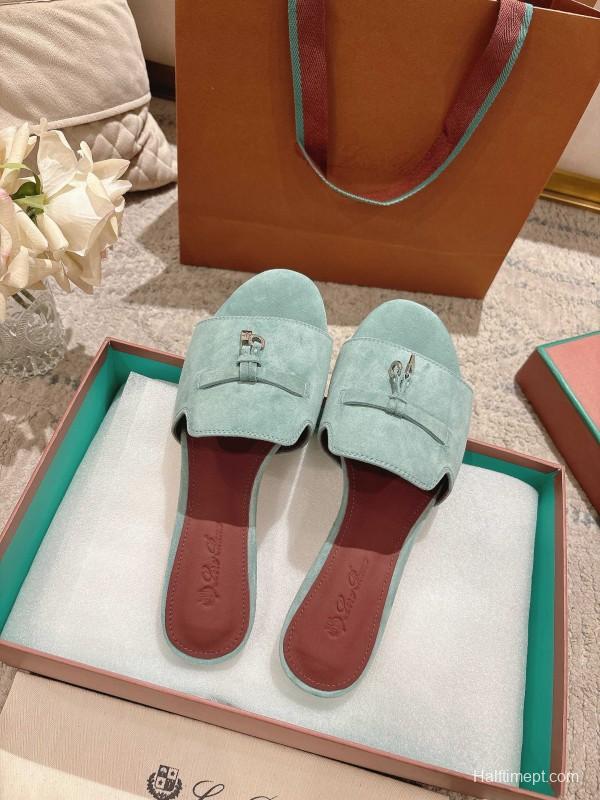 2025 Women LP Light Blue Suede Slippers LY00270