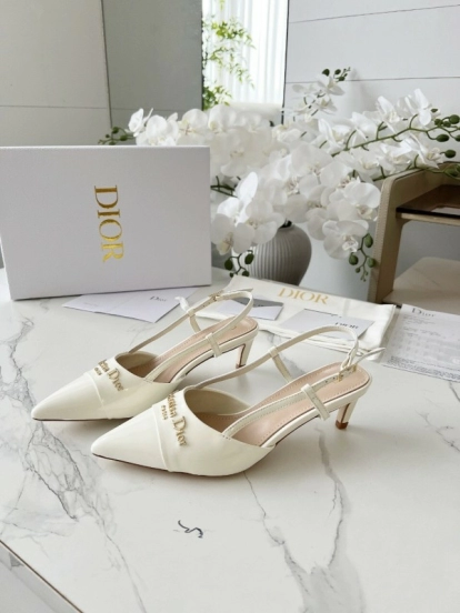 2025 Women Dior Ivory Leather Slingback High Heels KFY00310