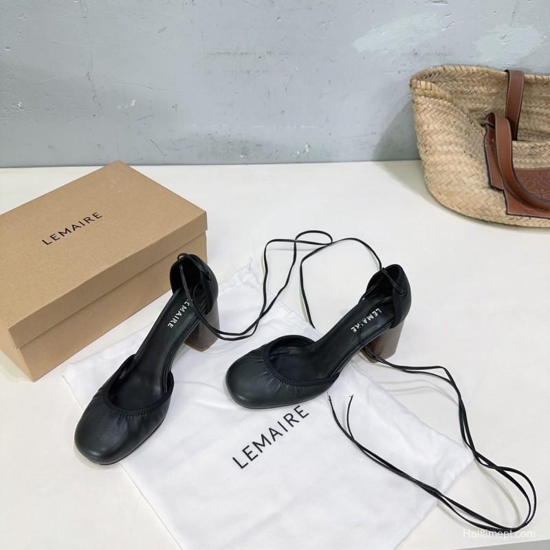 2025 Women LEMAIRE Black Leather Mary Jane Block Heel KFY00300
