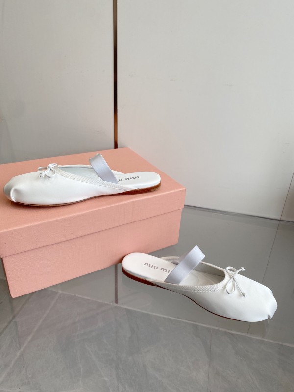 2025 Women Miumiu White Satin Ballet Flats Elastic Band KFY00280