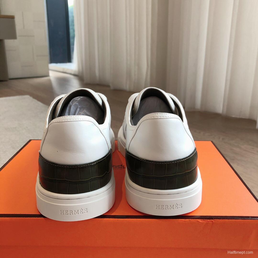 2025 Unisex Hermès White Black Leather Sneakers AS00380