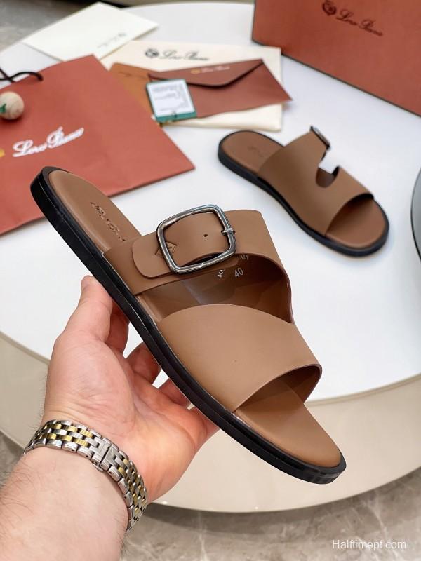 2025 Men Loro Piana Brown Leather Slippers AS00250