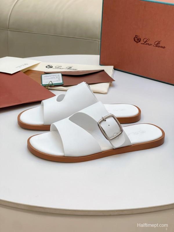 2025 Men Loro Piana White Leather Slippers AS00250