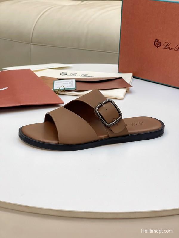 2025 Men Loro Piana Brown Leather Slippers AS00250