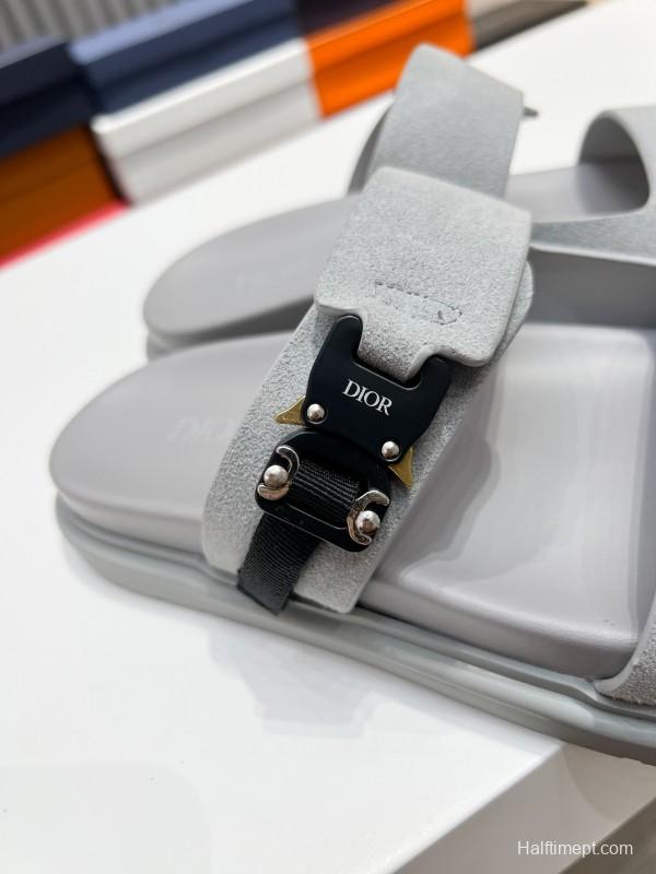 2025 Men Dior Grey Suede Leather Slippers CD Diamond AS00190