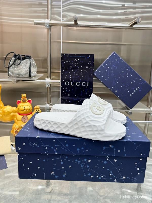 2025 Men Gucci White Rubber Slippers Interlocking G KFY00170