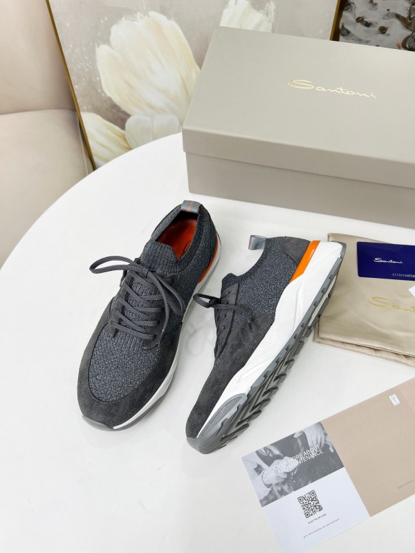 2025 Unisex Santoni Grey Orange Wool Blend Knit Sneakers AS00320