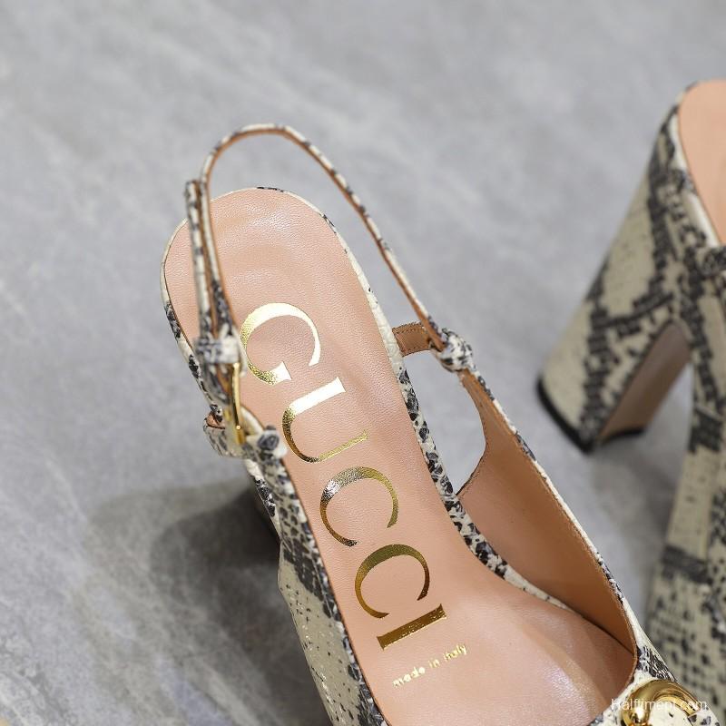 2025 Women Gucci Beige Black Leather Platform High Heels KFY00320