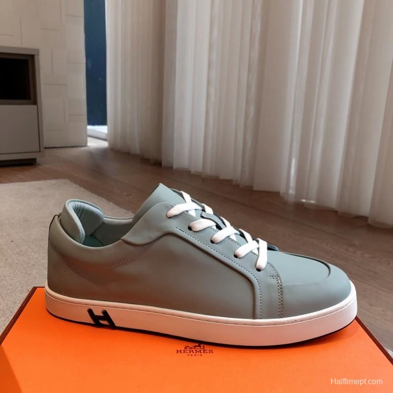 2025 Men Hermes Gray Leather Sneakers Casual AS00380