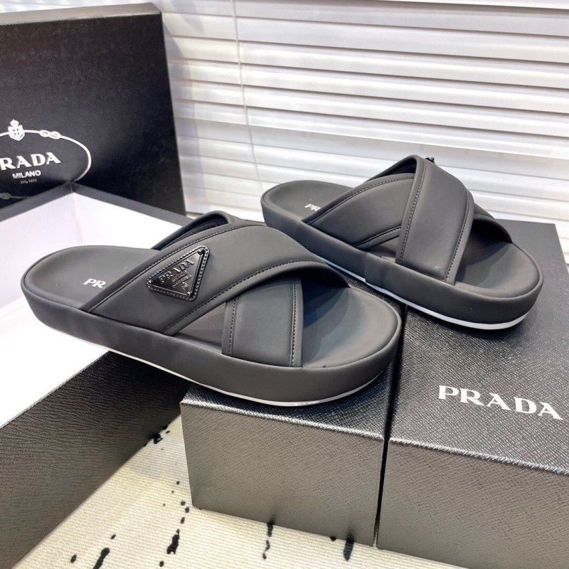 2025 Men Prada Black Fabric Sandals High Quality Craftsmanship KFY00230